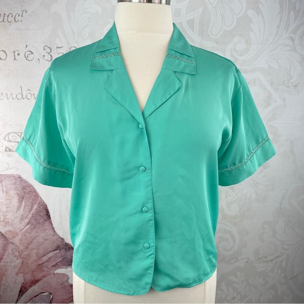 Victoria's Secret Vintage Gold Label Green Pajama Top Size Medium
